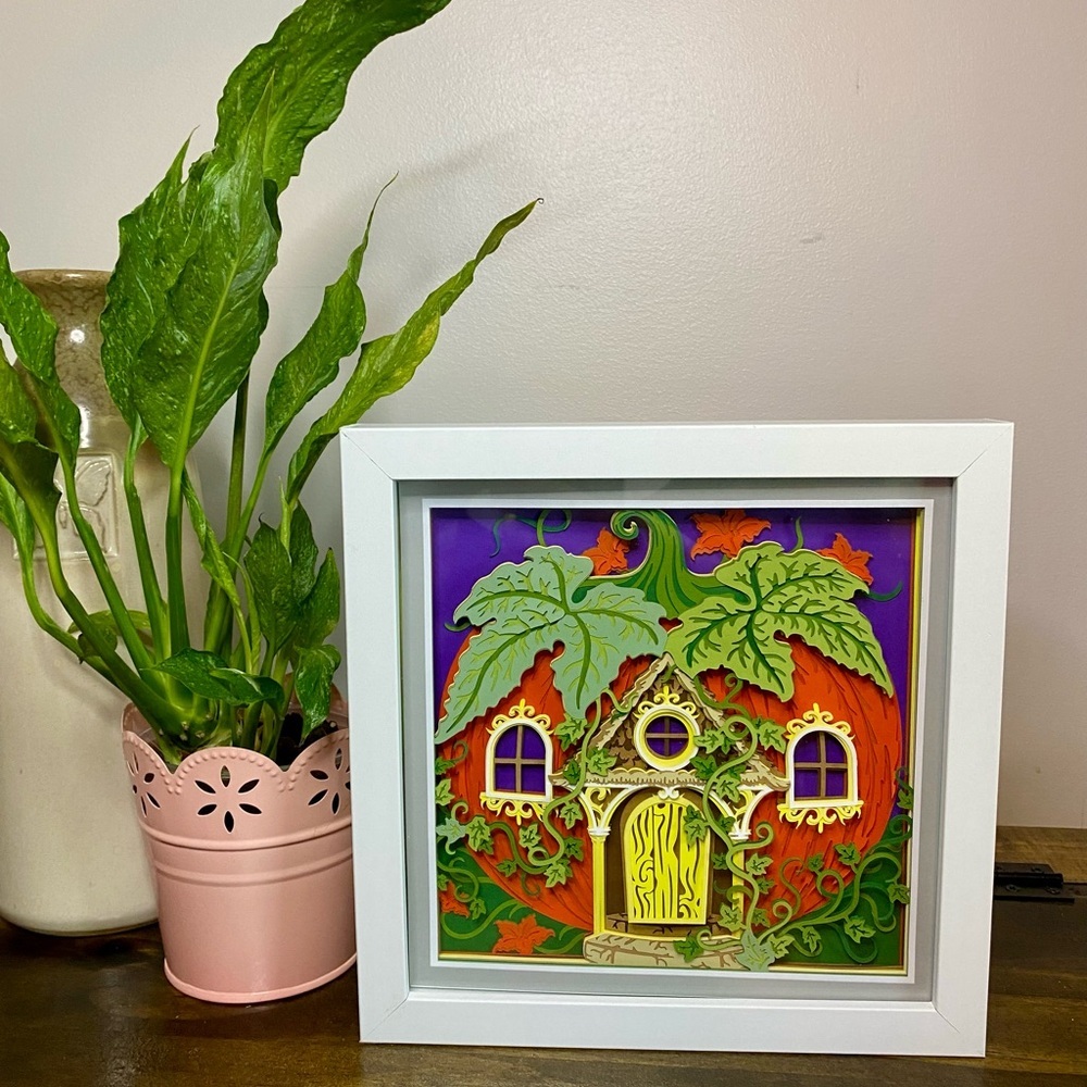 3D Halloween Pumpkin Fantasy House Shadowbox